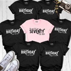 Hello Seventy Birthday Shirt, 70th Birthday Crew Shirt, Birthday Party Family Matching Tee, Custom  Bday Grandma Outfit, Est 1954 Tshirt Celebrate a milestone with our Hello Seventy Shirt, the perfect choice for a 70th birthday celebration! This fun and stylish 70th Birthday Shirt is great for any Birthday Party Tee and Birthday Mom Shirt, featuring options for matching with family and friends. Customize your celebration with a Family Matching Tee or a Custom Birthday Tee to create a memorable l Birthday Crew Shirts, Grandma Outfit, Birthday Group Shirts, Grandma Clothes, Birthday Squad Shirts, Birthday Mom, Group Shirts, Birthday Tee, Matching Tees