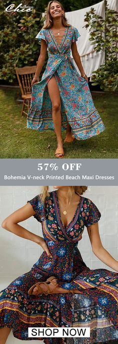 Boho style v-neck printing beach maxi dress Maxi Dress Boho Style, Beach Maxi Dresses, Women Things, Asia Trip, Dance Ideas, Summer Stuff, Foto Tips