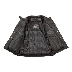 FIL154CDMZ | Targa - Women's Motorcycle Leather Jacket - Black Looking for a jacket with a little bit of style? The Targa features unique padded details across the shoulders and down the arms, as well as the lower back, for a little bit of flair without going overboard. This jacket has a one inch, snap collar, a hidden full length zipper, and two zippered chest pockets. Two zippered slash pockets also adorn the front, with zippered vents in the back. The action back will ensure your comfort when Motorcycle Leather Jacket, Motorcycle Leather, Biker Leather, Motorcycle Women, Motorcycle Outfit, Leather Jacket Black, Leather Motorcycle Jacket, One Inch, Black Friday Shopping