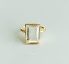 Ring Crystal, Crystal Quartz, Beaded Choker, Three Stone, Gold Plated Sterling Silver, Gold Frame, Statement Ring, Phone Ring, Quartz Crystal