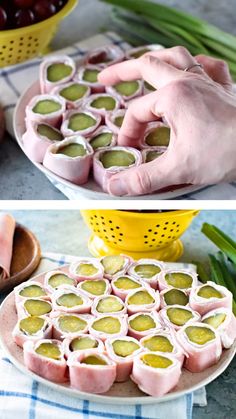 two pictures showing the process of making appetizers