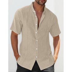 Season:Summer; Fabric:Cotton And Linen; Sleeve Length:Short Sleeve; Look After Me:Washable,Wet and Dry Cleaning; Gender:Men's; Style:Fashion,Comfortable; Tops Type:Band Collar Shirt,Beach Wear,Summer Shirt,Guayabera Shirt,Linen Shirt,Casual Shirt,Button Up Shirt; Occasion:Streetwear,Hawaiian,Casual,Daily,Holiday,Vacation; Pattern:Plain; Neckline:Stand Collar; Listing Date:03/28/2023; Bust:; Length:; Shoulder Width:; Sleeve: Mens Guayabera Shirts, Tuxedo Shirt Men, Banded Collar Shirts, Guayabera Shirt, Mens Outdoor Jackets, Trench Coat Men, Linen Shirt Men, Linen Shirt Dress, Mens Linen