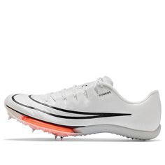 the nike zoom golf shoe is white with black and orange details on the soles