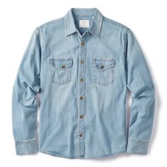 Distressed to perfection, this denim shirt is well-worn and wears well Light Wash Washed Shirt For Fall, Distressed Washed Blue Button-up Top, Faded Washed Casual Shirt, Unstructured Medium Wash Denim Shirt, Unstructured Denim Shirt In Medium Wash, Casual Washed Faded Shirt, Casual Faded Washed Shirt, Medium Wash Washed Shirt For Fall, Light Wash Casual Washed Shirt