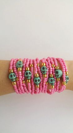 Skull bracelet - layering bracelets - stacking bracelets - friendship bracelet - arm candy - summer jewelry - halloween - bff gift - pink Bracelet set - 15 beaded bracelets in the all set :) The bracelets are 7.5 inches TAKE ADVANTAGE OF COMBINED SHIPPING Only 0.50€ (about 0.60 USD) for adicional item!! Handmade with love :) Pink Hand-wrapped Beaded Bracelets For Friendship, Handmade Dainty Bracelets For Festivals, Adjustable Pink Jewelry For Festivals, Trendy Hand Wrapped Jewelry For Festivals, Adjustable Pink Bohemian Bracelet, Bohemian Pink Adjustable Bracelets, Bohemian Adjustable Pink Wrap Bracelet, Adjustable Pink Bohemian Wrap Bracelet, Adjustable Bohemian Pink Wrap Bracelet