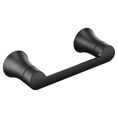 the black toilet roll holder is shown with two handles and one end that has an oval handle