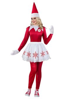 PRICES MAY VARY. Jumpsuit; Skirt; Collar; Hat; Mittens Size: Medium Have some fun at your next Christmas party or amaze your kids as the Elf on the Shelf! This costume will transform you into the mischievous, little elf who watches and reports naughty children to Santa; Everyone will love your fun, themed costume! It's perfect for spreading some holiday cheer Elastic at wrists & ankles You Better Watch Out Are you known to leave your dirty clothes on the floor instead of placing them neatly in t Elf On The Shelf Costume, Christmas Costumes Women, Christmas Elf Costume, Elf Shoes, The Elf On The Shelf, Elf Costume, Fun World, Christmas Costume, Elf Hat