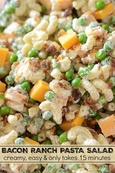 peas, carrots and other vegetables are mixed together in a salad with cream cheese