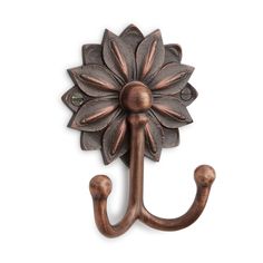 Floral Solid Brass Double Coat Hook - Antique Copper | Signature Hardware Pedestal Tub, Hat Hook, Acrylic Tub, Brass Cabinet Pulls, Decorative Wall Hooks, Brass Cabinet Knob, Nature Inspired Decor, Antique Floral, Single Handle Kitchen Faucet