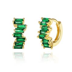 PRICES MAY VARY. ♥Dainty Green Hoop Earrings: Go green with our fun and elegant cubic zirconia huggie earrings encased with with sparkling misaligned baguette-shaped stones. A perfect way to level up your ear stack game ♥14K Gold Plated Huggies: These green and gold earrings for women feature 14k yellow gold plating and high quality AAAAA cz for long lasting, everyday wear. Hypoallergenic, nickel and lead free ♥Versatile Baguette Hoop Earrings: These emerald green huggie hoop earrings measure 10 Green Hoop Earrings, Stack Game, Baguette Earring, Gold Huggie Earrings, Small Gold Hoop Earrings, Emerald Green Earrings, Small Gold Hoops, Gold Earrings For Women, Ear Stack