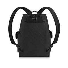 LOUIS VUITTON® - Christopher Mm - Black Monogram Backpack, Matte Black Hardware, Leather Roll, Louis Vuitton Official, Black Hardware, Press Studs, Men's Collection, Luxury Handbags, Embossed Leather