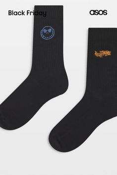 Socks by ASOS DESIGN Treats for your top drawer Pack of two The Nightmare Before Christmas designs Ribbed cuffs Mid cut Monsieur Jack, Nike Air Max Jordan, Sacs Tote Bags, Disney Nightmare Before Christmas, Luxury Gifts For Her, Buy Jeans, Baskets Adidas, Trainer Heels, Wide Jeans