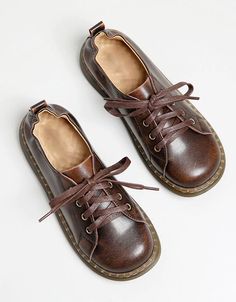 Elastic Back Round Toe Soft Leather Retro Flat Shoes — Obiono Brown Oxfords With Round Toe And Laces, Brown Low-top Oxfords With Laces, Brown Low-top Lace-up Shoes With Leather Footbed, Brown Low-top Lace-up Shoes For Fall, Brown Low-top Oxfords For Spring, Casual Brown Lace-up Shoes With Almond Toe, Brown Flat Lace-up Shoes With Brogue Detailing, Brown Lace-up Flat Shoes With Brogue Detailing, Brown Lace-up Brogue Shoes