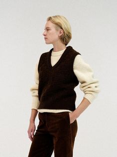 Designer fashion, Seoul-fully created | W Concept Vest Outfits For Women Winter, Wool Vest Outfit, Knit Vest Outfits For Women, Chess Board Pattern, Brown Vest Outfit, Knit Vest Outfit, Vest Outfits For Women, Long Sweater Vest, Vest Outfit