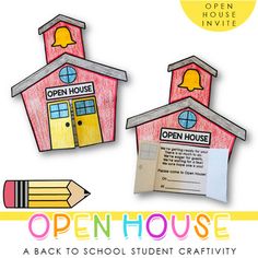 an open house poster with pencils and paper