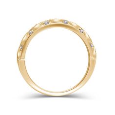 Make the day special with this art deco-inspired diamond anniversary band. Crafted in warm 14K gold, this slender style features sparkling duos of round diamonds in milgrain-edged marquise-shaped frames. Smaller accent diamonds complete the design. Radiant with 1/8 ct. t.w. of diamonds and a brilliant buffed luster, this anniversary band is a romantic look she'll love. Heirloom Diamond Ring With Decorative Band, Round Cut, Heirloom Round Cut Diamond Ring With Decorative Band, Timeless Diamond Ring With Decorative Band For Anniversary, Timeless Anniversary Diamond Ring With Decorative Band, Yellow Gold Diamond Jewelry With Milgrain Detail, Classic Diamond Ring With Decorative Band For Anniversary, Diamond Ring With Decorative Round Band, Fine Jewelry Diamond Ring With Decorative Band, Classic Yellow Gold Diamond Ring With Decorative Band