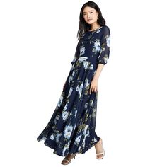 Fabric: Chiffon Sheer Sleeves Floral Print Maxi Length Jewel Neckline Elbow-Length Sleeves Hidden Zip At Back Shell: 100% Polyester Lined Size: Xxs New With Tags Color: Ballad Navy Kim Dress, Maxi Dress Floral, Yumi Kim, Jewel Neckline, Floral Print Maxi, Elbow Length Sleeve, Dress Floral, Sheer Sleeves, Floral Maxi Dress