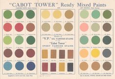 the color chart for cabot tower's ready mixed paints