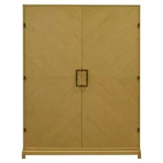 a wooden cabinet with two doors and handles