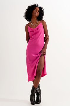 Q2 Satin cami strap mini dress in fucsia Pink Slip Dress Outfit, Slip Dress Satin, Pink Slip Dress, Satin Cami, Satin Slip, Strap Dress, Cami Dress, Look Chic, Stunning Dresses