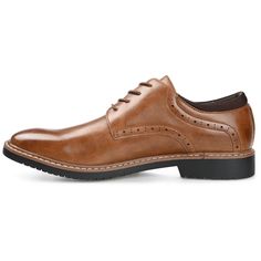 The dapper details on the Irwin derby by Vance Co. leave an impression. The uppers of this business casual derby are made of soft vegan leather and a traditional lace-up fastening. The design is grounded by an extremely supportive 6 mm Tru Comfort Foam footbed and a sturdy rubber sole. At Vance Co. our goal is to bring you shoes that will add texture and style to any outfit and give you that added confidence with every step you take. Fitted Brogue Oxfords For Business Casual, Spring Fitted Oxfords With Brogue Detailing, Fitted Wingtip Derby For Business Casual, Fitted Wingtip Oxfords For Business Casual, Fitted Brogue Derby Shoes For Business Casual, Fitted Derby Shoes With Brogue Detailing For Business Casual, Fitted Oxford Lace-up Shoes For Spring, Fitted Casual Lace-up Shoes For Work, Business Casual Oxford Lace-up Shoes With Brogue Detailing