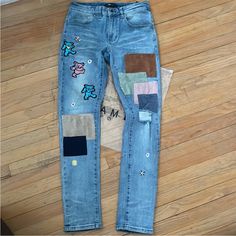 Limited Edition Grateful Dead Collaboration. Brand New/Never Worn Showcases The Iconic Dancing Bears On The Front Along With Signature Amiri Patchwork And Designs. Next Day Shipping Once Purchased. Serious Inquiries Only. Amiri Jeans, Dancing Bears, Indigo Colour, Patched Jeans, Distressed Denim Jeans, Grateful Dead, Summer 2024, Distressed Jeans, Diy Fashion