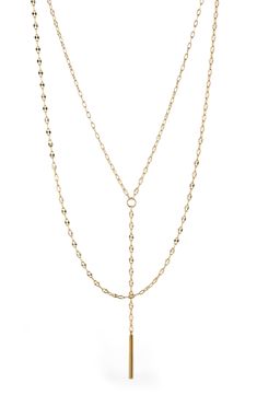 A sleek bar pendant adds minimalist elegance to a pre-layered Y-necklace featuring a duo of delicate chains with crimped links for a sweet flourish. 16" length; 2" extender 18k-gold plate Imported Gold Layering Necklaces, Sleek Bar, Long Pendant Necklace, Bar Pendant, Christmas 2024, Long Pendant, Jewelry Inspo, Delicate Necklace, Layered Necklaces