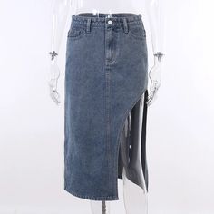 Get ready to turn heads with our Maxi Denim Skirt. This long denim skirt is the perfect blend of style and comfort, making it a must-have addition to your wardrobe. Crafted from high-quality denim, it offers a flattering silhouette and a versatile look that can be dressed up or down. Whether you're heading to the office or out for a night on the town, this Maxi Denim Skirt will keep you looking effortlessly chic. Trendy Denim Blue Skirt For Fall, Fall Denim Skirt In Denim Blue, Non-stretch High Rise Cotton Denim Skirt, Non-stretch High-rise Cotton Denim Skirt, Chic Non-stretch Denim Skirt, Trendy Non-stretch Denim Blue Skirt, Trendy High Rise Denim Blue Skirt, Trendy Mid-rise Medium Wash Skirt, Trendy Medium Wash Mid-rise Skirt