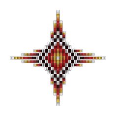 a cross stitch pattern with red, yellow and black squares on it's center