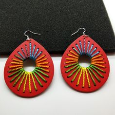 Personalized Earrings with Colorful Thread Weaving EarringsCategory: AccessoriesMaterial: WoodStyle: Ethnic StyleStyle: Women'sShape: Water droplet type Weaving Earrings, Personalized Earrings, Thread Weaving, Print Awareness, Faith Art, Craft Corner, Leather Earrings, Polymer Clay Jewelry, Red Purple