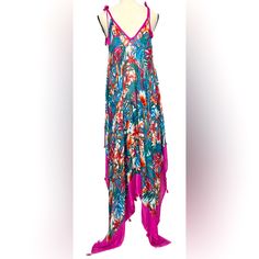 Beautiful Tropical Print Vince Camuto Maxi Dress With Asymmetrical Bottom. Has Fun Tassel Detail, Tie Shoulder Straps Which Makes Them Adjustable, And Trimmed In Hot Pink With Tassels. Open To All Reasonable Offers! Happy To Discount On Multiple Items!!! Multicolor Sleeveless Fringe Dresses, Multicolor Beach Dress With Asymmetrical Hem, Pink Maxi Dress With Tassels For Vacation, Multicolor Asymmetrical Dress For Vacation, Asymmetrical Multicolor Dress For Vacation, Asymmetrical Multicolor Maxi Dress For Beach, Pink Asymmetrical Maxi Dress For Summer, Multicolor Fringe Dresses For Summer, Multicolor Fringe Dress For Summer