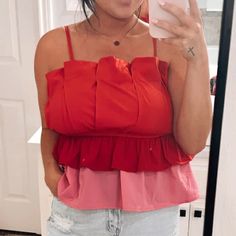 Large Layered Pink And Orange Top. Never Worn, Nwot Flirty Pink Tops For Day Out, Flirty Pink Tops For A Day Out, Flirty Pink Tops For Vacation, Flirty Pink Vacation Tops, Orange Top, Pink Top, Pink Tops, Orange Pink, Pink Orange