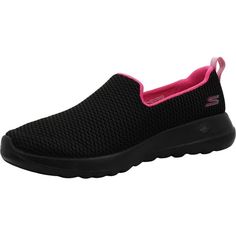 Experience the joy of walkable comfort with easy-to-wear Skechers GOwalk Joy. Features a breathable athletic mesh upper, responsive 5GEN cushioning, and Goga Max cushioned insole for added comfort. Size: 6.  Color: Black.  Gender: female.  Age Group: adult. Black Hot Pink, Pink Sneakers, Skechers Women, Hot Pink, Walking, Fashion Branding, Women Shoes, Fashion Outfits, Sneakers