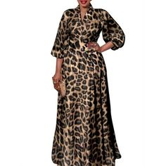 Package included: 1 Dress Material: 100%Polyester Color: Khaki,Coffee,Grey Sleeve: Long Sleeve Pocket:No Size: S,M,L,XL,2XL,3XL,4XL,5XL Pattern: Leopard Print Length: Full-Length Features: Pleating Style: Leisure,Leisure,Holiday,Europe,Daily,Fashion Season: Spring,Autumn Occasion:Party,Holiday,Streetwear,,Travel,Casual,Family Color: Beige.  Gender: female.  Age Group: adult. Spring Party Dresses, 파티 드레스, Maxi Dresses Fall, Bohemian Maxi, Summer Sundress, Middle Age Fashion, Printed Long Dresses, Leopard Print Dress, Maxi Dress Party