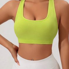 Sport Bra Top Exercise Working Out Summer Top Lime Green Medium Criss Cross Casual Green Sports Bra For Gym, Green Sleeveless Sports Bra For Light Sports, Green Casual Sports Bra With Medium Support, Green Casual Sports Bra For Workout, Casual Green Yoga Sports Bra, Green Casual Sports Bra, Casual Green Sports Bra, Green Stretch Sports Bra For Casual Wear, Casual High Stretch Green Sports Bra