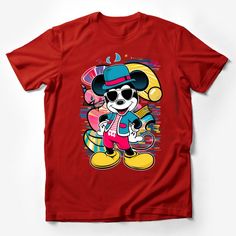 Abstract Mickey-Inspired Tee, Colorful Cartoon Mouse T-Shirt, Unisex Crew Neck Shirt, Casual Fashion Top, Fun Graphic Streetwear Male T-Shirt Custom graphic T-Shirt.Customize your color Summer Graphic Tee With Character Print, Multicolor Cartoon Print Cotton Shirt, Casual Multicolor Shirt With Cartoon Print, Multicolor Cotton Shirt With Cartoon Print, Fun Multicolor Tops With Sublimation Print, Summer Multicolor Character Print T-shirt, Red Hip Hop T-shirt With Short Sleeves, Casual Multicolor Character Print Shirt, Playful Red T-shirt For Summer