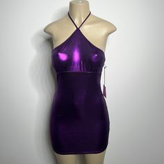 Superdown Shiny Purple Bodycon Mini Dress Size Small Purple Bodycon Mini Dress For Party Season, Purple Halter Neck Mini Dress For Night Out, Purple Stretch Mini Dress For Party Season, Oversized Blazer Dress, Purple Bodycon, 17 Birthday, Pink Sequin Dress, Contrast Dress, White Strapless Dress