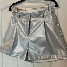 Silver Shiny Shorts Shiny Shorts, Silver Bottoms, Metallic Shorts, High Waisted, Womens Shorts, Silver, Women Shopping, Color