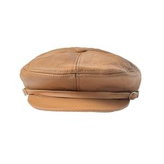 a tan leather hat with buckles on the side