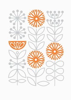 an orange and gray flower pattern on a white background