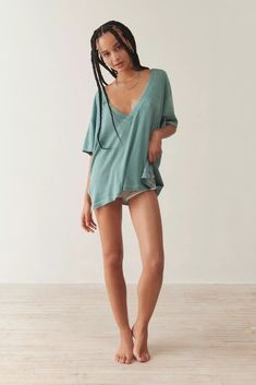 Out From Under Jamie Slouchy V-Neck Tee | Urban Outfitters Fitted Tunic, Dark Turquoise, T Shirt Oversized, Tunic Length, Cute Fits, Oversized Tee, Black Fits, V Neck Tee, Her Style