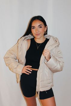 A go-to basic that your closet needs! Keep warm in this puffer jacket that is perfect for layering. Shop Online! #coat #jacket #puffercoat #puffercoatoutfit #winter #womensboutique #addfrill Puffer Coat Outfit, Snow Bunny, Snow Bunnies, Ladies Boutique, Puffer Coat, Keep Warm, Puffer Jacket, Front Zipper, Puffer