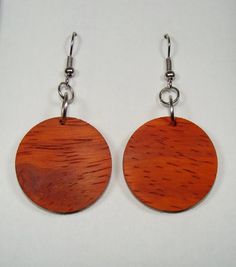 Padauk Wood Round Dangle Earrings ~ 1 Inch Handmade Round Wooden Earrings, Handmade Wooden Round Earrings, Round Wooden Earrings For Gifts, Round Wooden Earrings As Gift, Brown Wooden Round Earrings, Wooden Round Earrings For Gifts, Wooden Round Earrings Gift, Brown Wooden Beads Round Earrings, Round Brown Wooden Jewelry