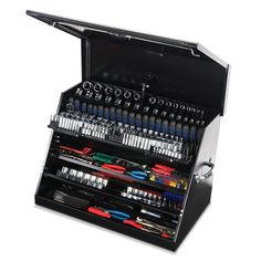 an open tool box with tools in it