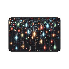 a mouse pad with lights hanging from it