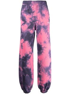 Diag-Stripe tie-dye track pants from OFF-WHITE featuring deep pink, grape purple, cotton, signature Diag-stripe print, tie-dye pattern, elasticated waistband, straight leg and elasticated ankles. Pink Cotton Sweatpants For Summer, Trendy Tie-dye Cotton Pants, Off White Clothing, Deep Pink, Tie Dye Patterns, Striped Tie, Printed Ties, Mens Activewear, Stripe Print