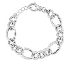 Update your accessory rotation with this accent bracelet composed of metallic links in different sizes. From Italian Silver. Modern Jubilee Bracelet With Chain Link, Silver Bangle Chain Bracelet With Extender, Silver Metal Bracelet With Rectangular Links, Silver Metal Chain Bracelet With Rectangular Links, Modern Oval Link Chain Bracelets, Silver Bracelets With Oval Link, Modern Sterling Silver Chain Link Jubilee Bracelet, Modern Silver Chain Link Charm Bracelet, Modern Metal Charm Bracelet With Adjustable Chain