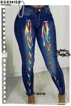 Deep Blue Fashion Casual Solid Bandage High Waist Skinny Denim Jeans Blue Fashion, Deep Blue, Fashion Casual, Womens Bottoms, Denim Jeans, Casual Fashion, High Waist, Women Jeans, High Waisted