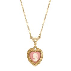 Pink Heart Cameo Pendant Necklace 16 + 3 Extender European Jewelry Aesthetic, Heart-shaped Necklace With Vintage Charm, Vintage Charm Necklace With Adjustable Chain, Vintage Pink Necklace For Valentine's Day, Vintage Pink Necklaces For Valentine's Day, Vintage Pink Heart Necklaces, Vintage Pink Necklace With Heart Charm, Vintage Adjustable Necklace For Valentine's Day, Vintage Pink Necklace For Mother's Day