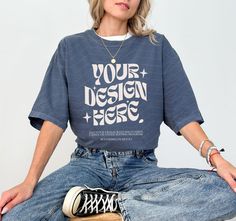 Denim Graphic Print Crew Neck T-shirt, Denim Crew Neck T-shirt With Graphic Print, Blue Denim T-shirt Relaxed Fit, Tshirt Model, T Shirt Model, Denim T Shirt, Shirt Model, Summer Sports, Blue T Shirt